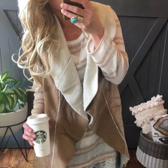 SOLD OUT!  Sherpa Vegan Suede Vest Coat - Picture 4 of 6